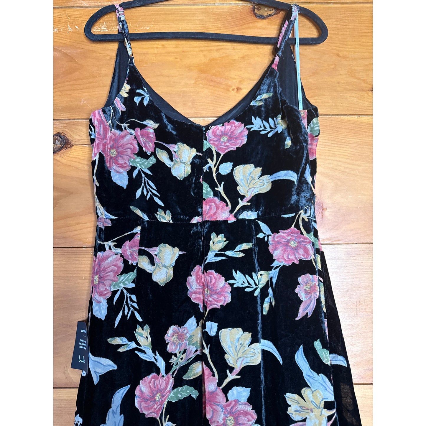 NWT Lulus Alluring Blooms Black Floral Burnout Velvet Maxi Dress Gala Banquet M