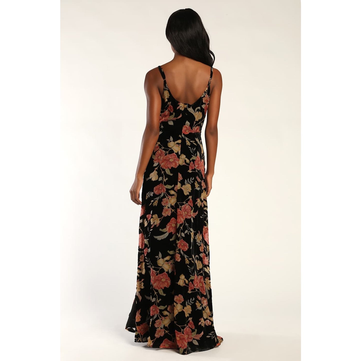 NWT Lulus Alluring Blooms Black Floral Burnout Velvet Maxi Dress Gala Banquet M