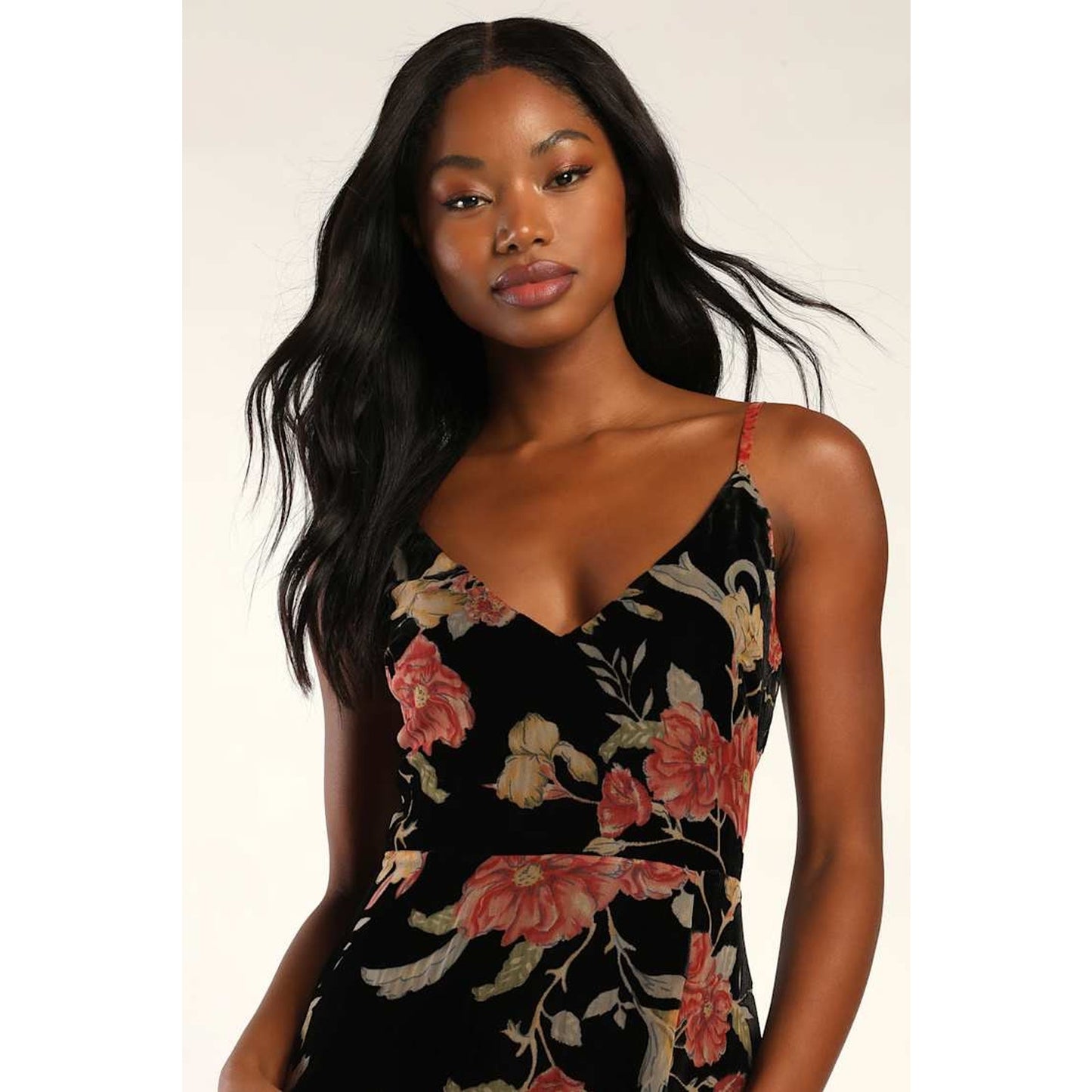 NWT Lulus Alluring Blooms Black Floral Burnout Velvet Maxi Dress Gala Banquet M
