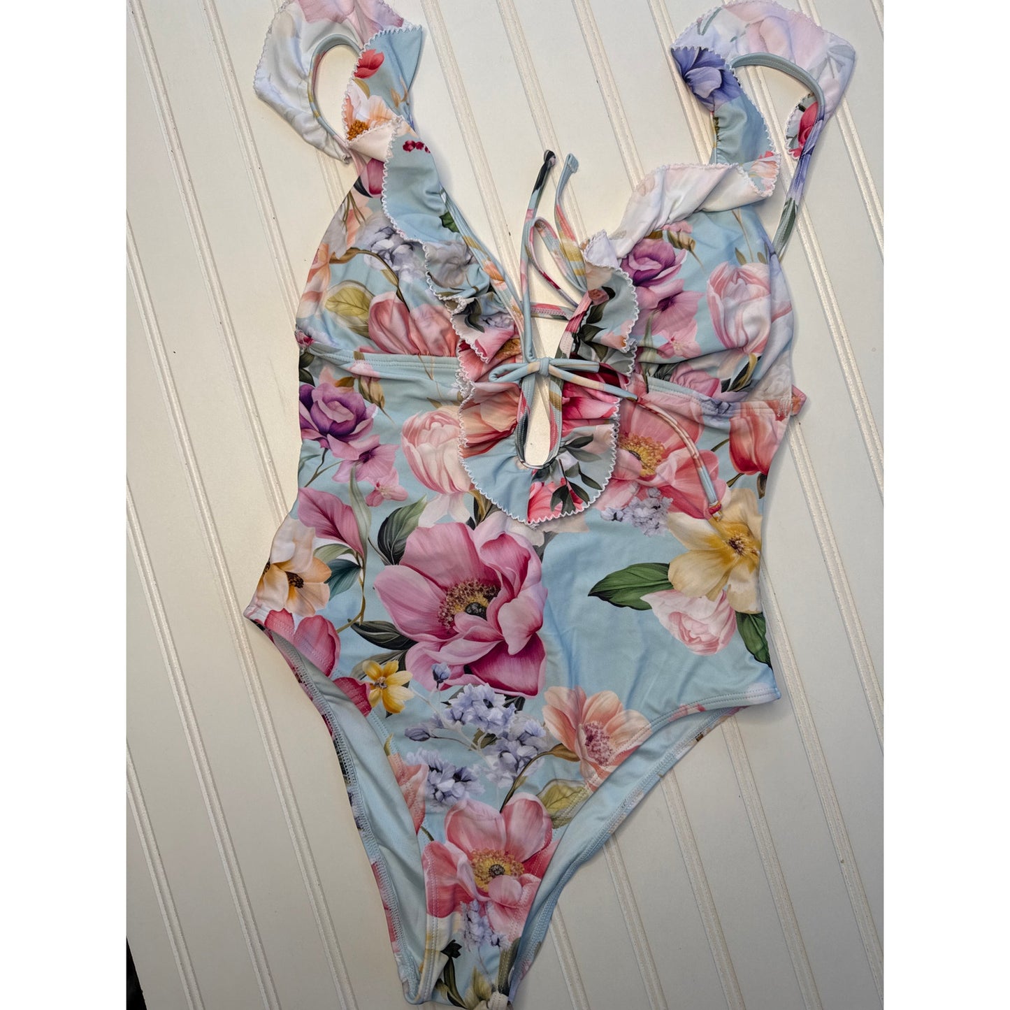 NWT Cupshe Ruffled Bow Tie Cheeky & Tummy Control One Piece Swimsuit Bundle Sz M