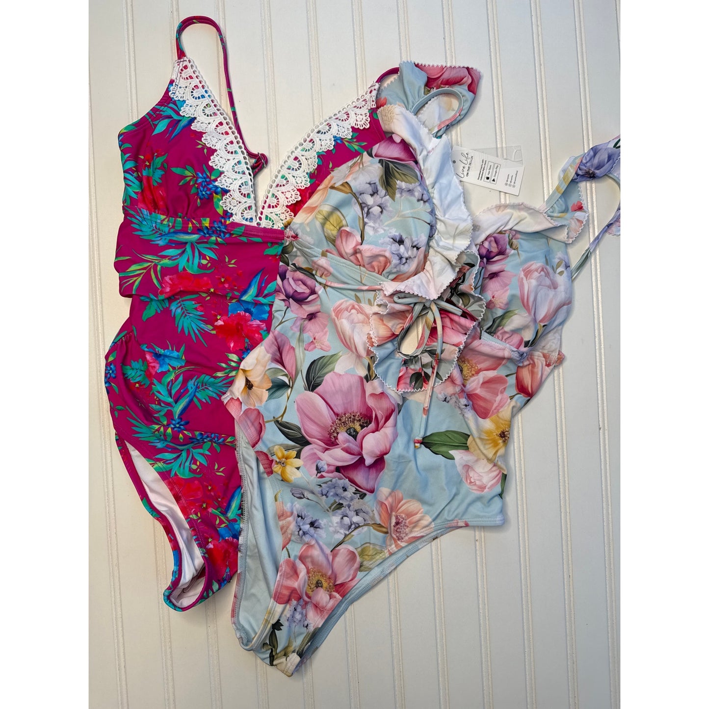 NWT Cupshe Ruffled Bow Tie Cheeky & Tummy Control One Piece Swimsuit Bundle Sz M